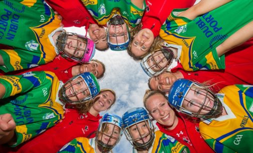 Canadian women’s rugby players learn camogie from under 11’s girls club